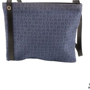 Authentic Bvlgari Blue Black Tote Bag crossbody COA excellent A dust bag tags